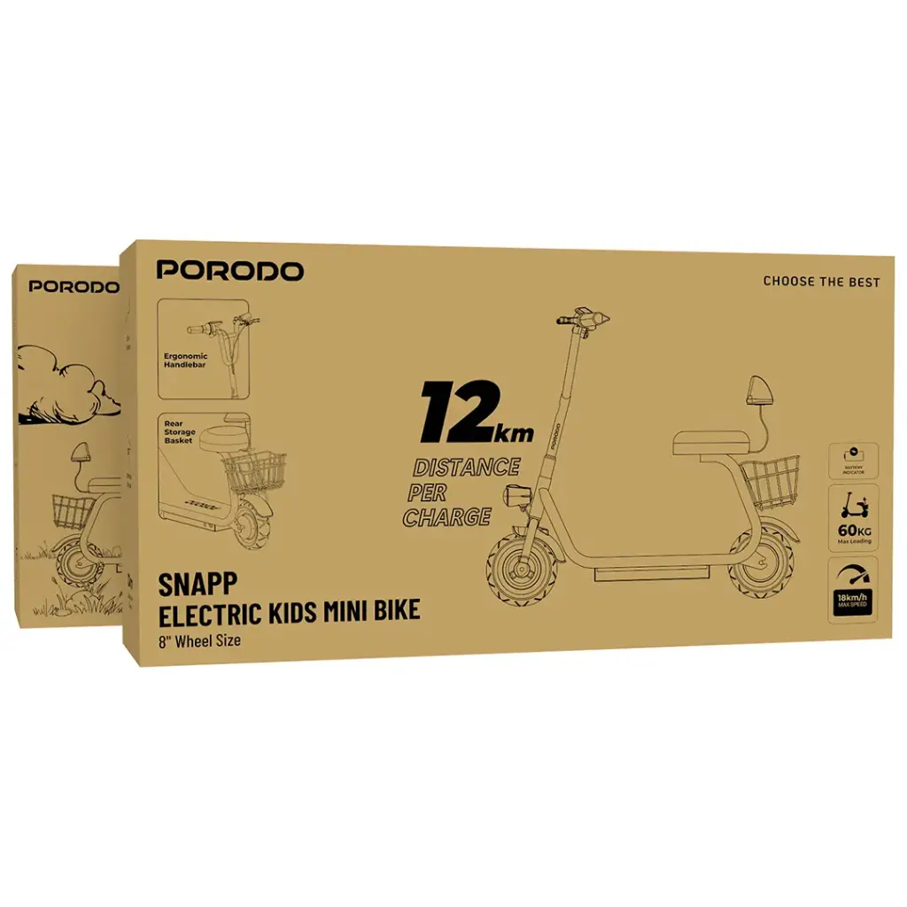 Porodo Snapp Electric Kids Mini Bike with 8" Wheel Size - Beige