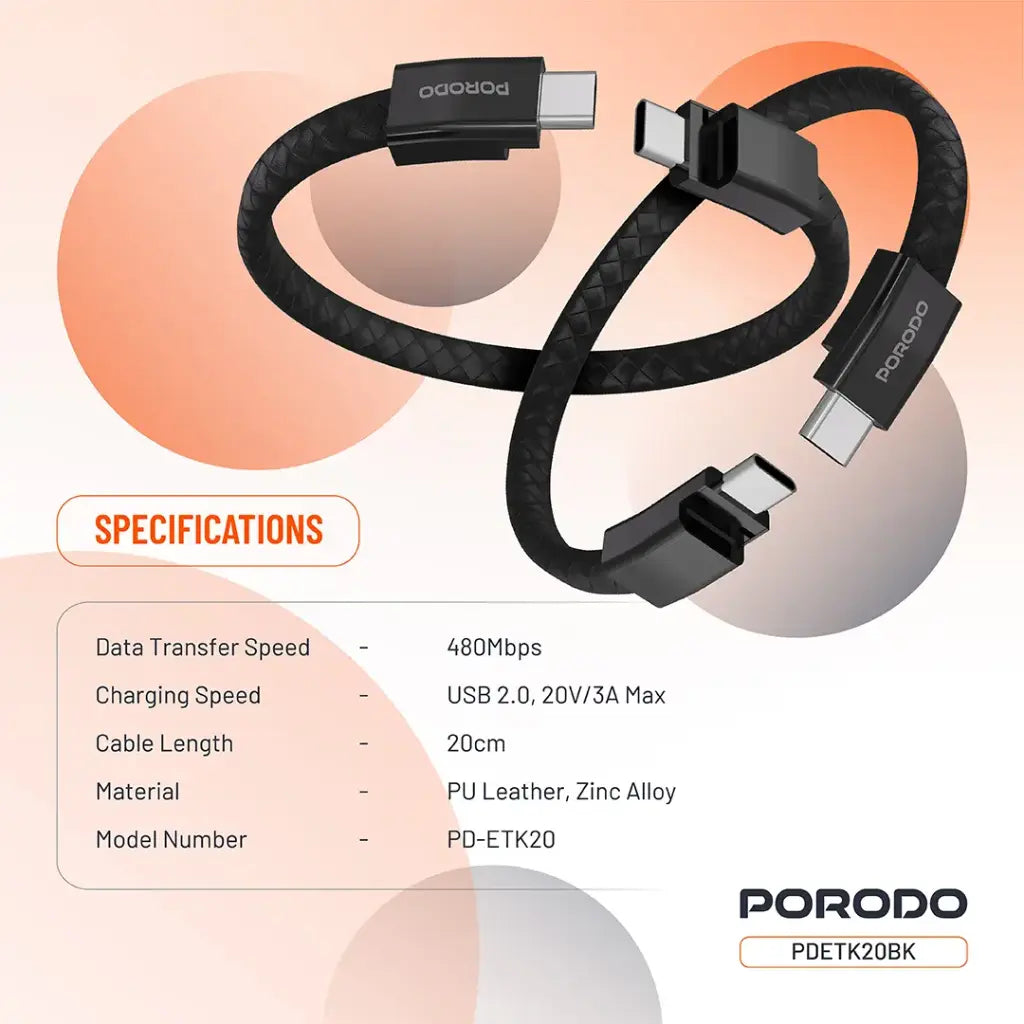 Porodo USB-C to USB-C Wristband Cable Magnetic Steel Clasp