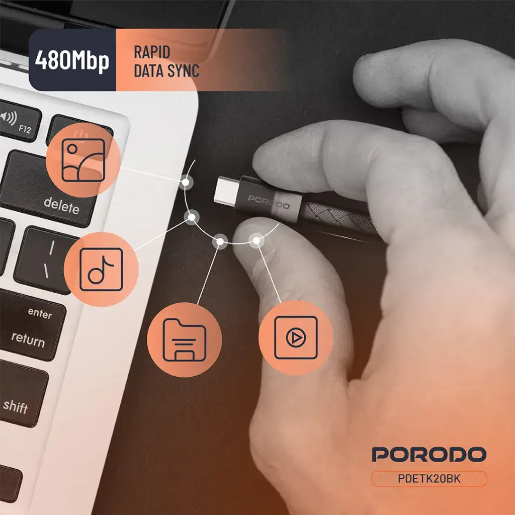 Porodo USB-C to USB-C Wristband Cable Magnetic Steel Clasp