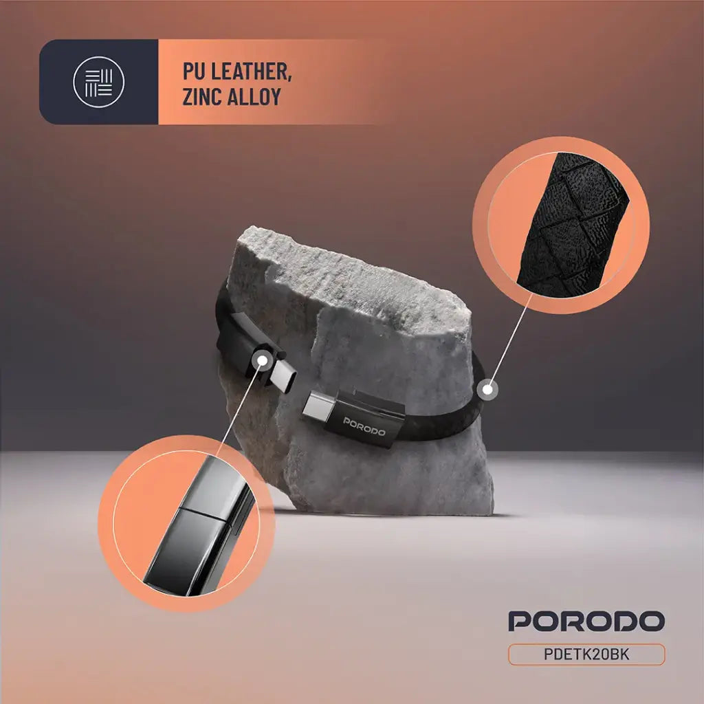 Porodo USB-C to USB-C Wristband Cable Magnetic Steel Clasp