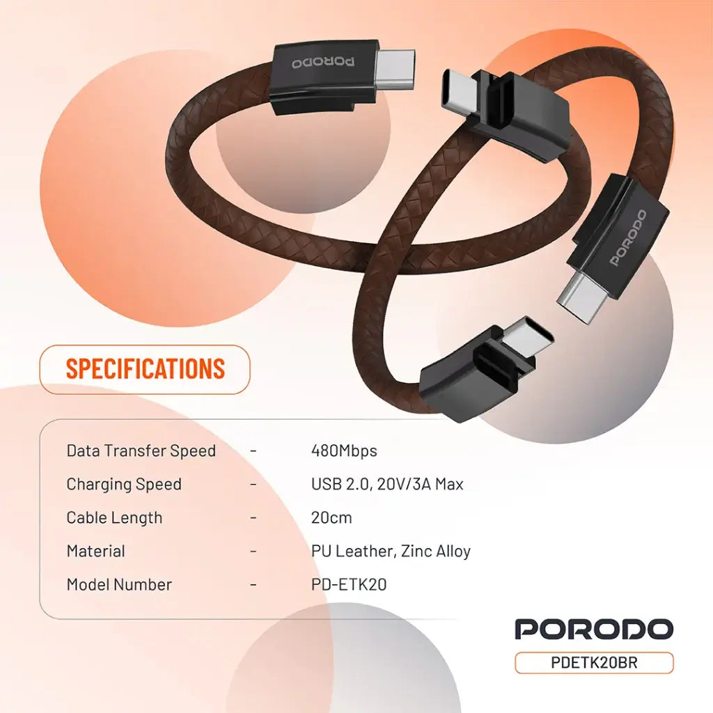 Porodo USB-C to USB-C Wristband Cable Magnetic Steel Clasp