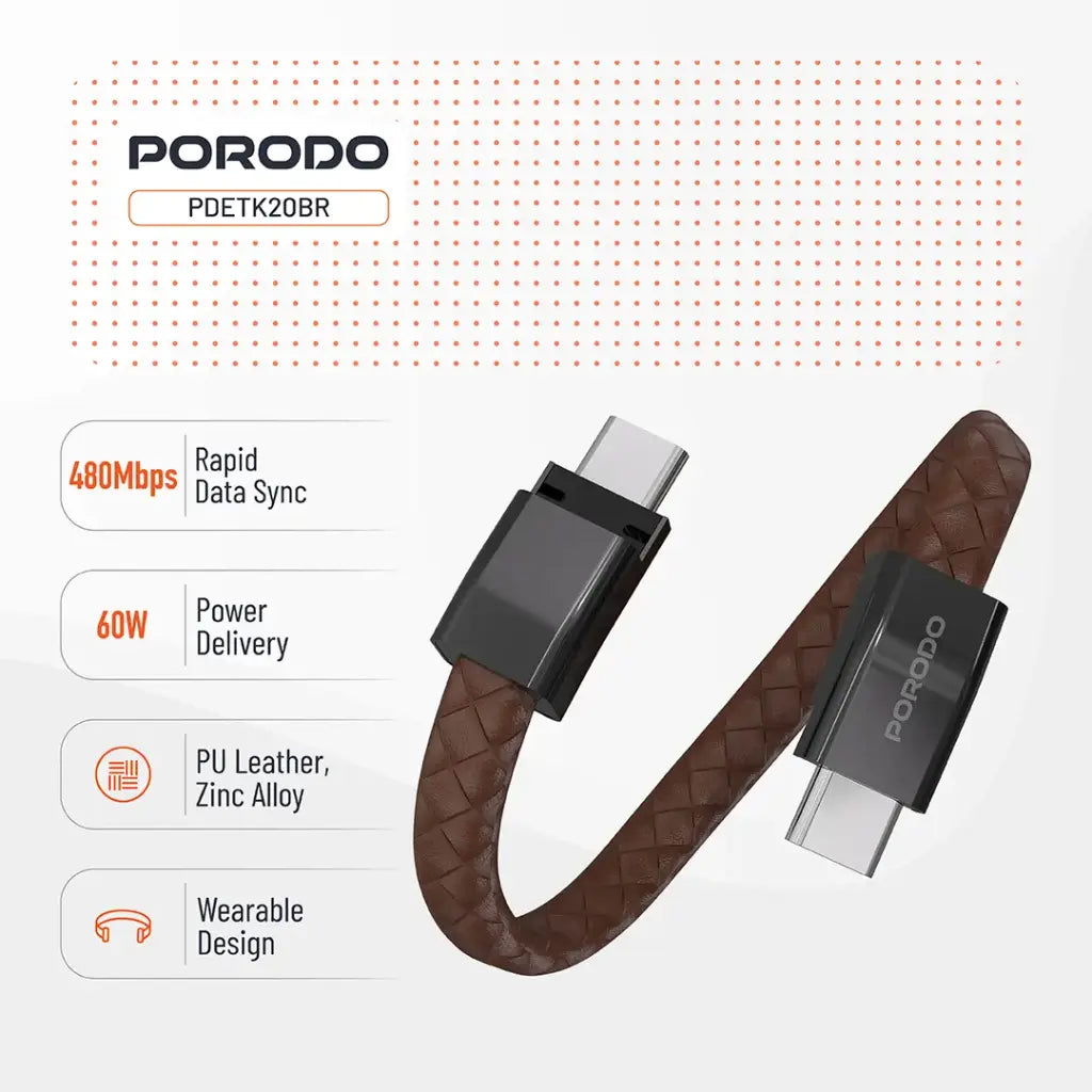 Porodo USB-C to USB-C Wristband Cable Magnetic Steel Clasp