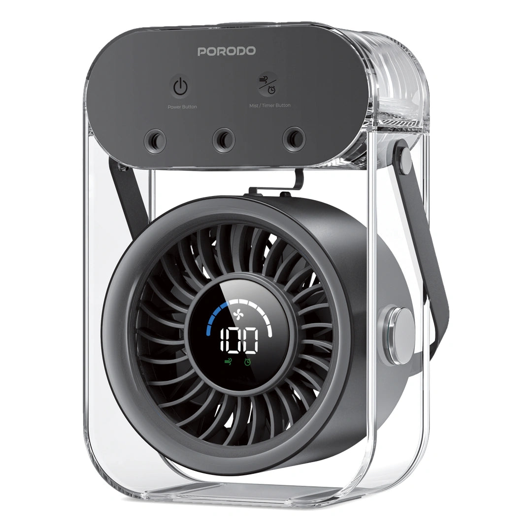 Porodo Lifestyle Chillo Aqua Portable Mist Fan with 500mL Large Water Tank - Black