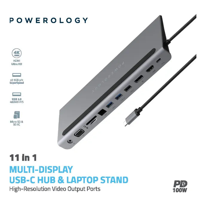 Powerology 11 in 1 USB Multiport Hub & Laptop Stand