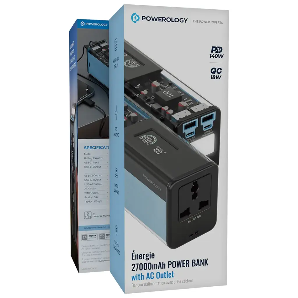 Powerology Énergie 27000mAh Power Bank with AC Outlet - Black