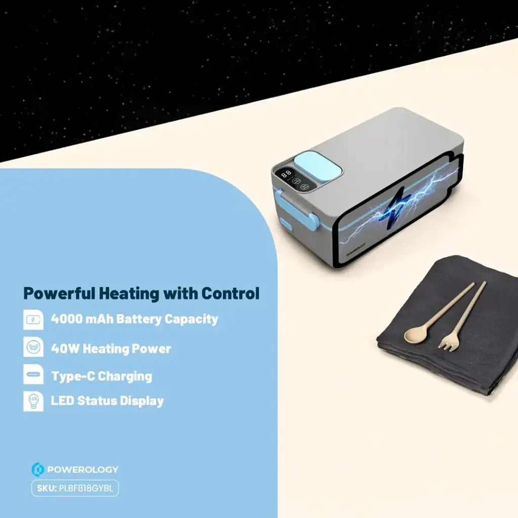 Powerology Lumo Portable Heated Lunch Box - Gray Blue