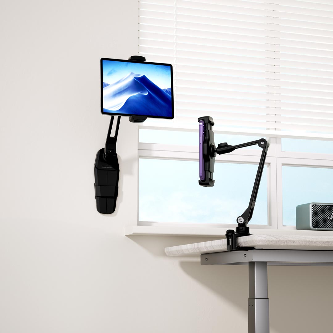 Powerology Solid Alloy Aluminum 360° Rotatable Suction Phone Holder - Black