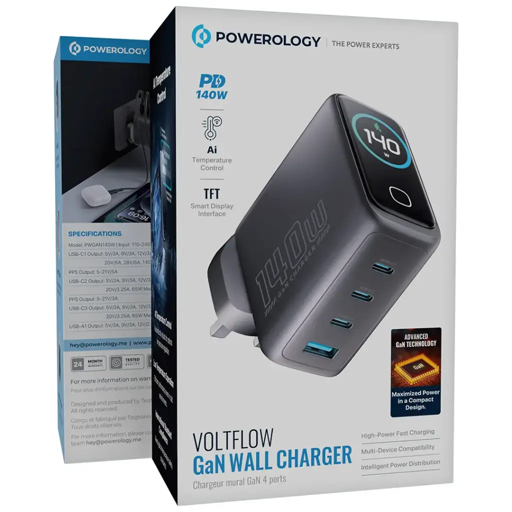 Powerology Voltflow GaN Wall Charger PD 140W - Black