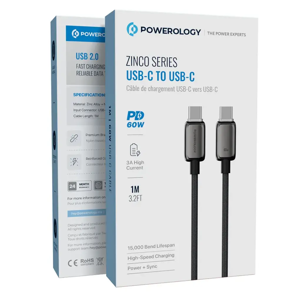 Powerology Zinco Series USB-C to USB-C - Dark Gray