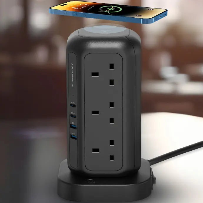 Powerology 12 AC Sockets GaN Tower Hub - Black