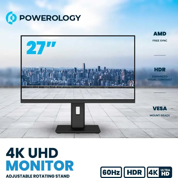Powerology 27" 4K Office Monitor with RGB Light - Black