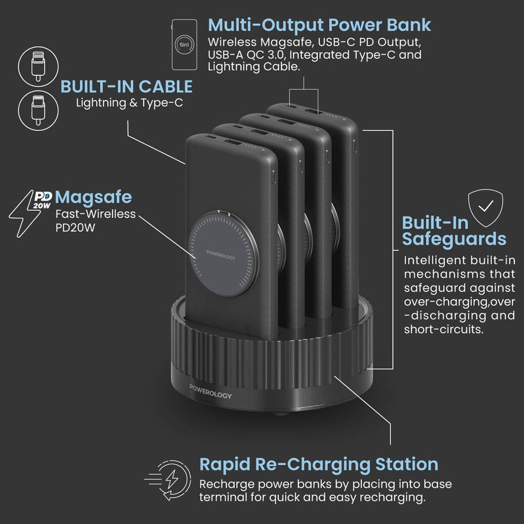 Powerology 4in1 Station 10000mAh PD 100W QC Wireless Power Bank - Phonology