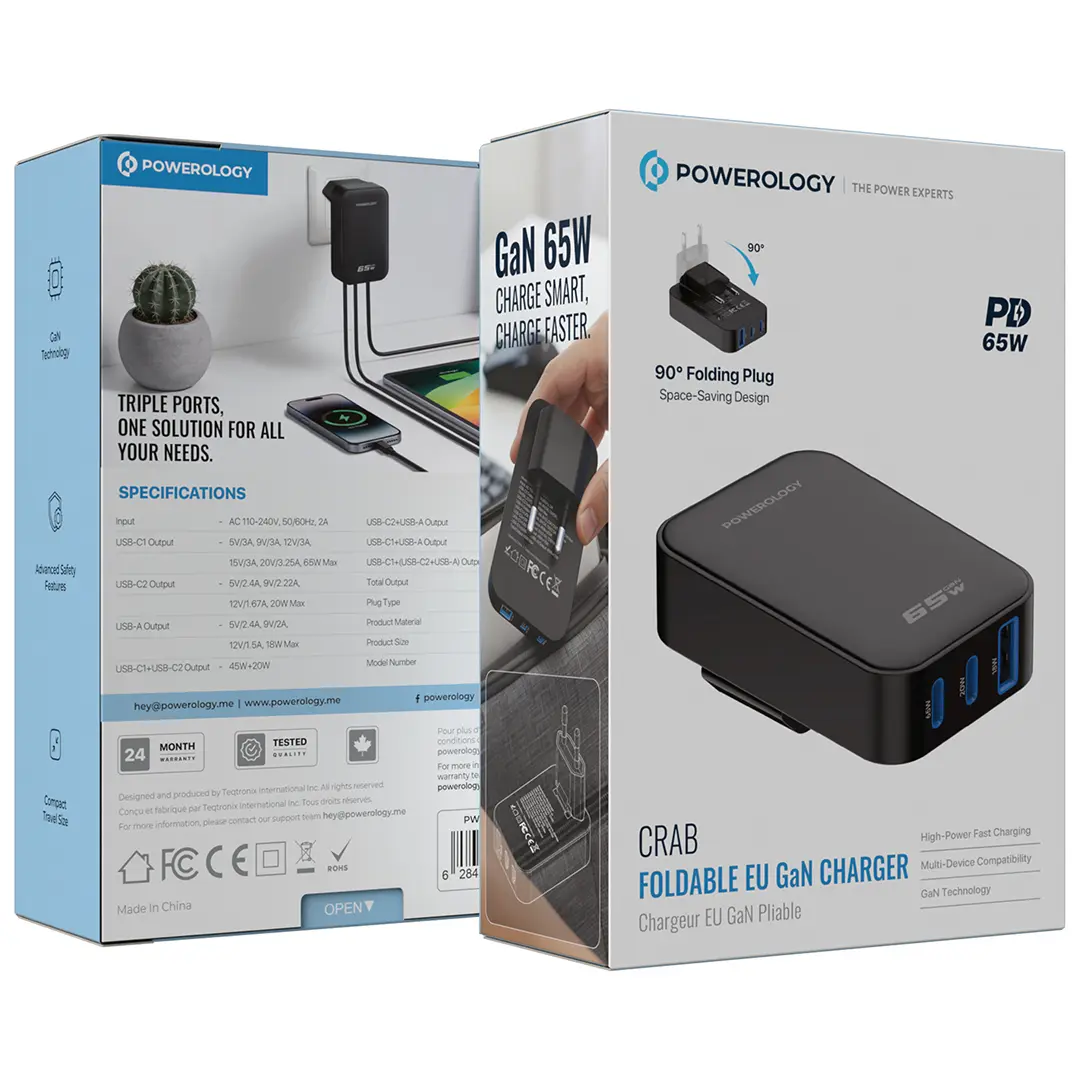 Powerology Crab Foldable EU GaN Charger - Black
