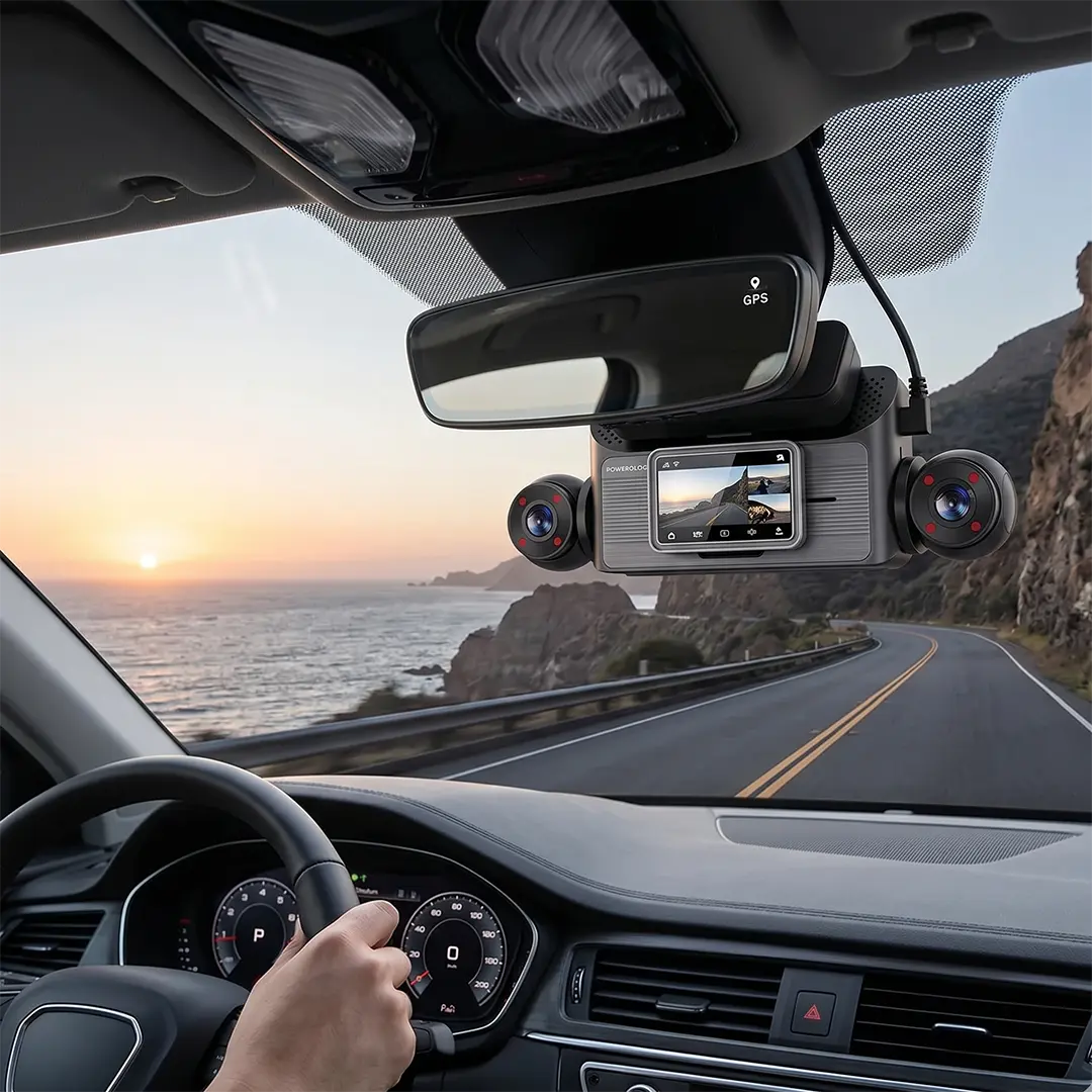 Powerology Sentra Dash Camera with 3 Lenses and Rear Camera - Black