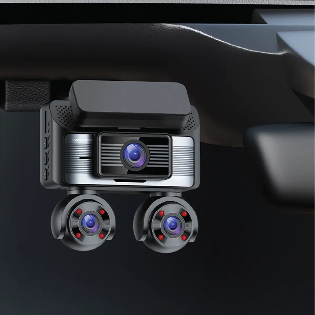 Powerology Sentra Dash Camera with 3 Lenses and Rear Camera - Black