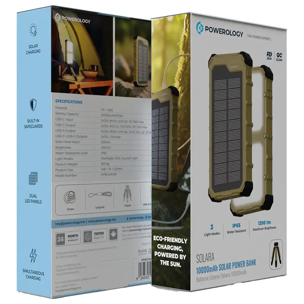 Powerology Solara Solar Power Bank - Khaki