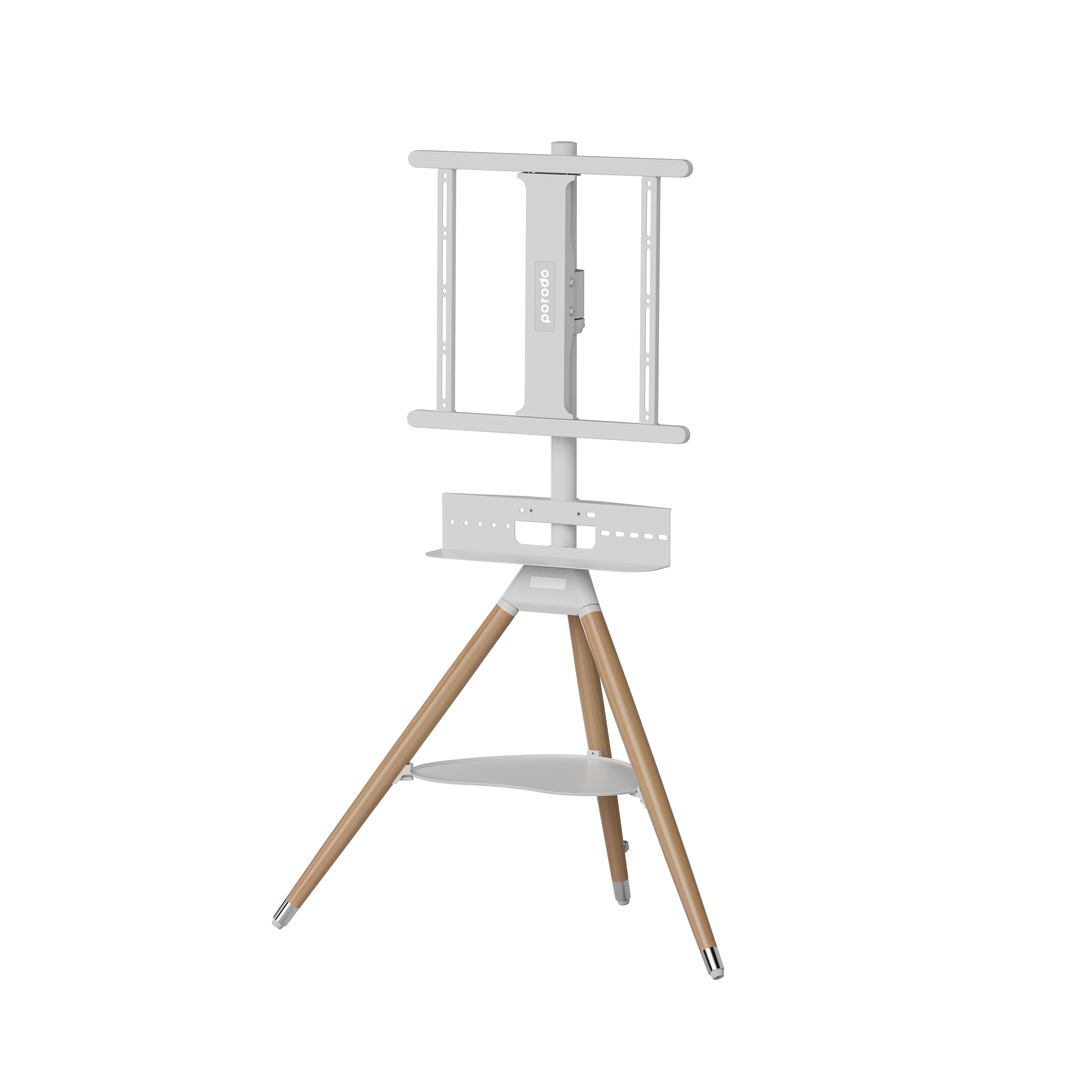 Porodo TV Stand Wooden Vesa Compatible Tripod - White