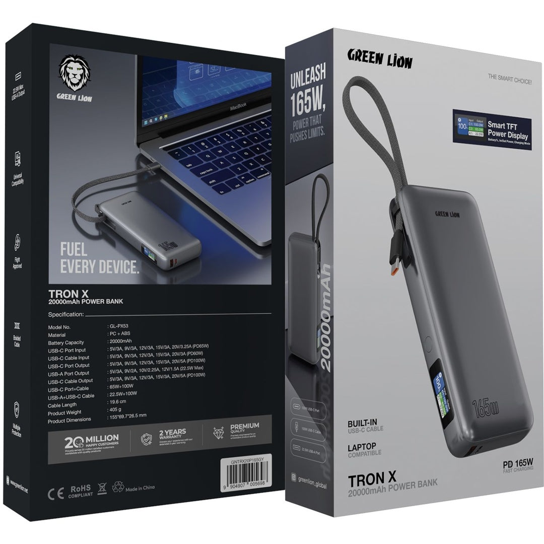 Green Lion Tron X Power Bank 20000mAh PD 165W - Gray
