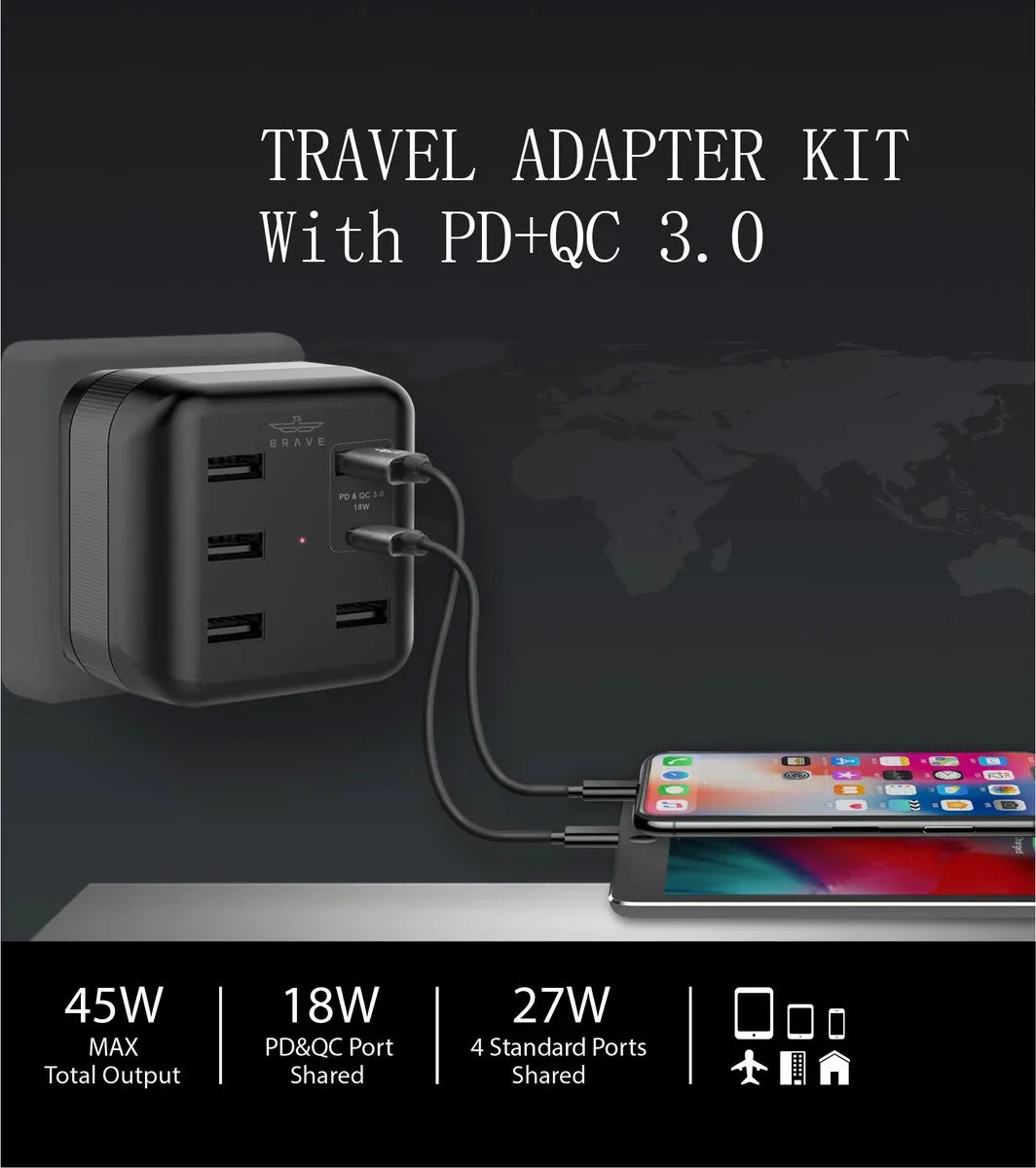 Brave 6 ports Smart Power Adapter PD+QC 3.0 - Phonology