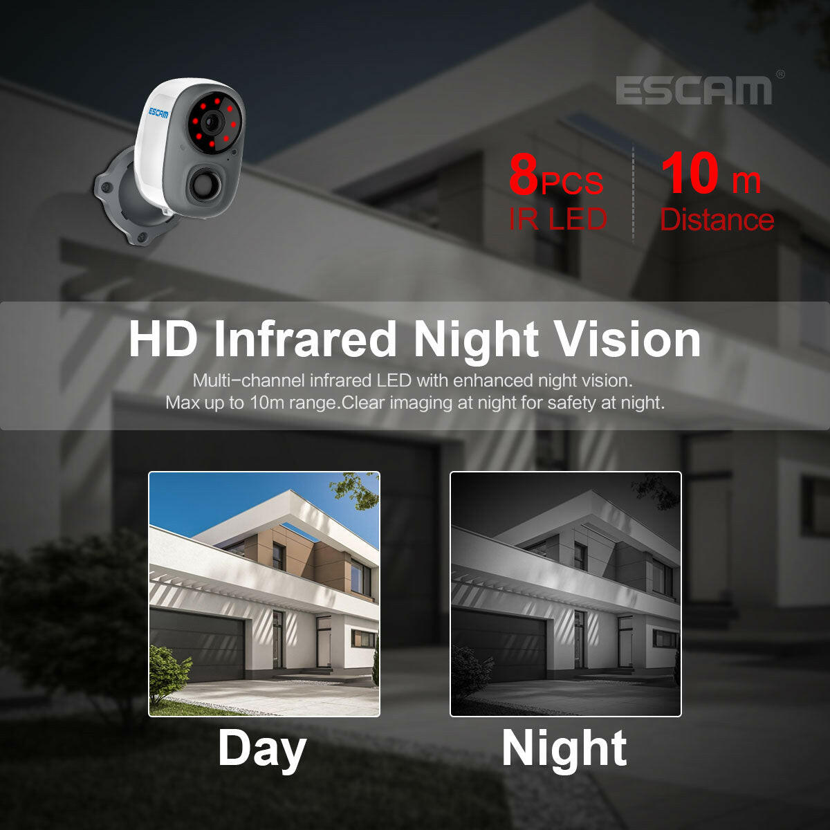 ESCAM 1080P FULL HD AI RECOGNITION RECHARGEABLE BATTERY PIR ALARM CLOUD STORAGE WIFI CAMERA - Phonology