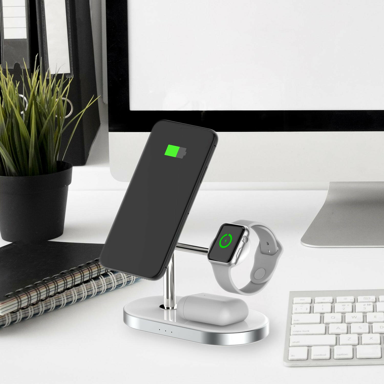 Powerology 30W 3 in 1 MFI Charging Dock with Built-in Apple Magsafe 15W - White - Phonology