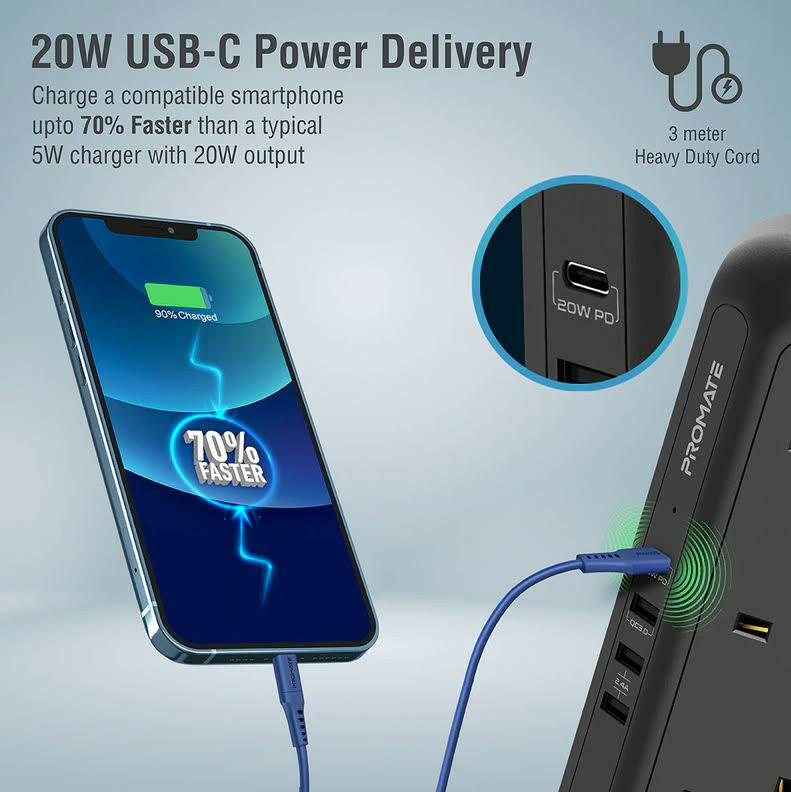 Promate 16-in-1 Multi-Socket Surge Protected Power Tower - Phonology