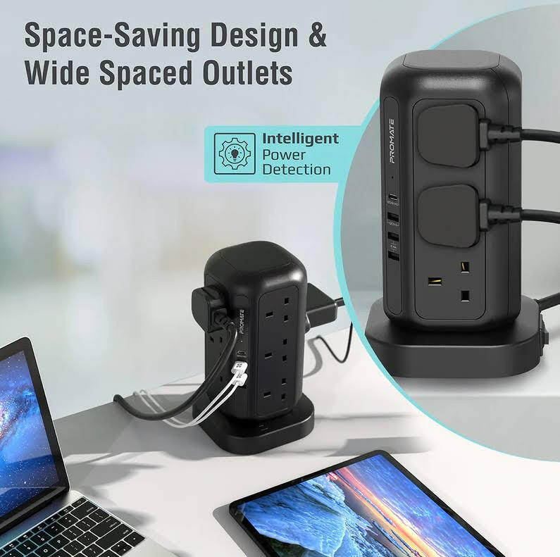 Promate 16-in-1 Multi-Socket Surge Protected Power Tower - Phonology
