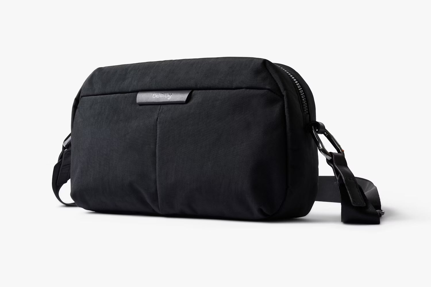 Black shoulder bag on a white background