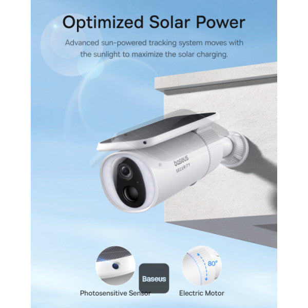 Baseus Solar Security Camera Outdoor, S1 Wireless Solocam, Forever Power with Auto Sunlight-Tracking System, 2K Clarity, 145° FOV, Built-in 8GB Local Storage and Color Night Vision, No Monthly Fee