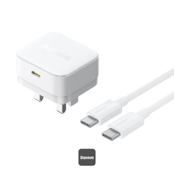 Baseus Palm 30W PD Type-C Fast Charging Wall Charger - UK Plug with Ultra Fast Charging Type-C to Type-C Data Cable 1M