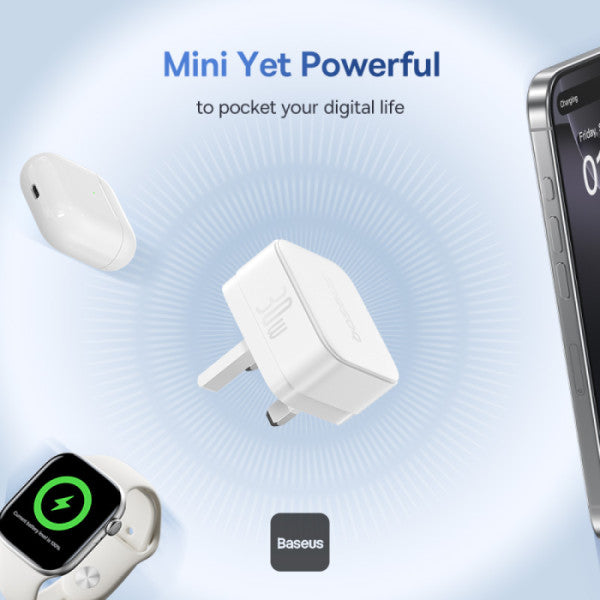 Baseus Palm 30W PD Type-C Fast Charging Wall Charger - UK Plug with Ultra Fast Charging Type-C to Type-C Data Cable 1M