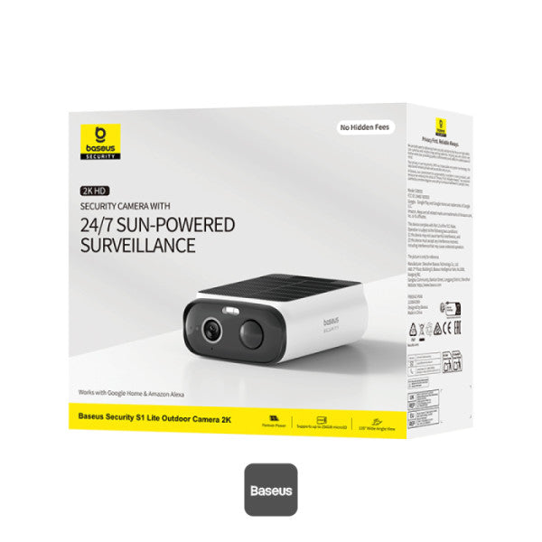 Baseus Security S1 Lite Outdoor Camera 2K – Solar, Night Vision, AI Motion, IP67, No Monthly Fee - White