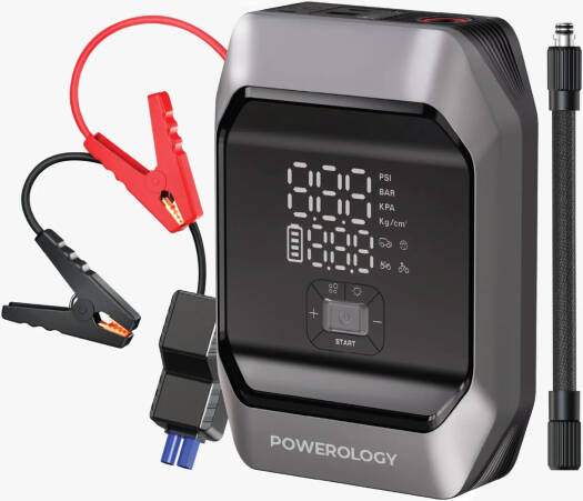Powerology InflateBoost 4-in-1 Jump Starter & Air Compressor 10000mAh – Black