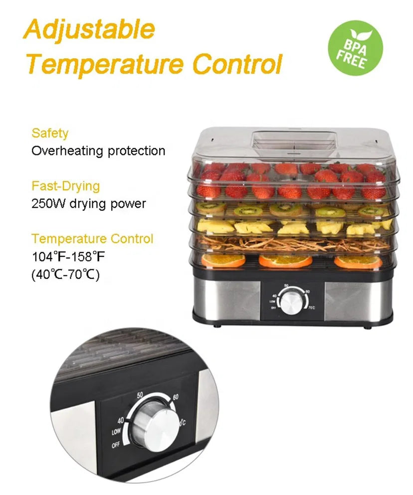 Emerio Dehydrator with Temperature Controller - 5 Tray Stainless Steel Food Dehydrator