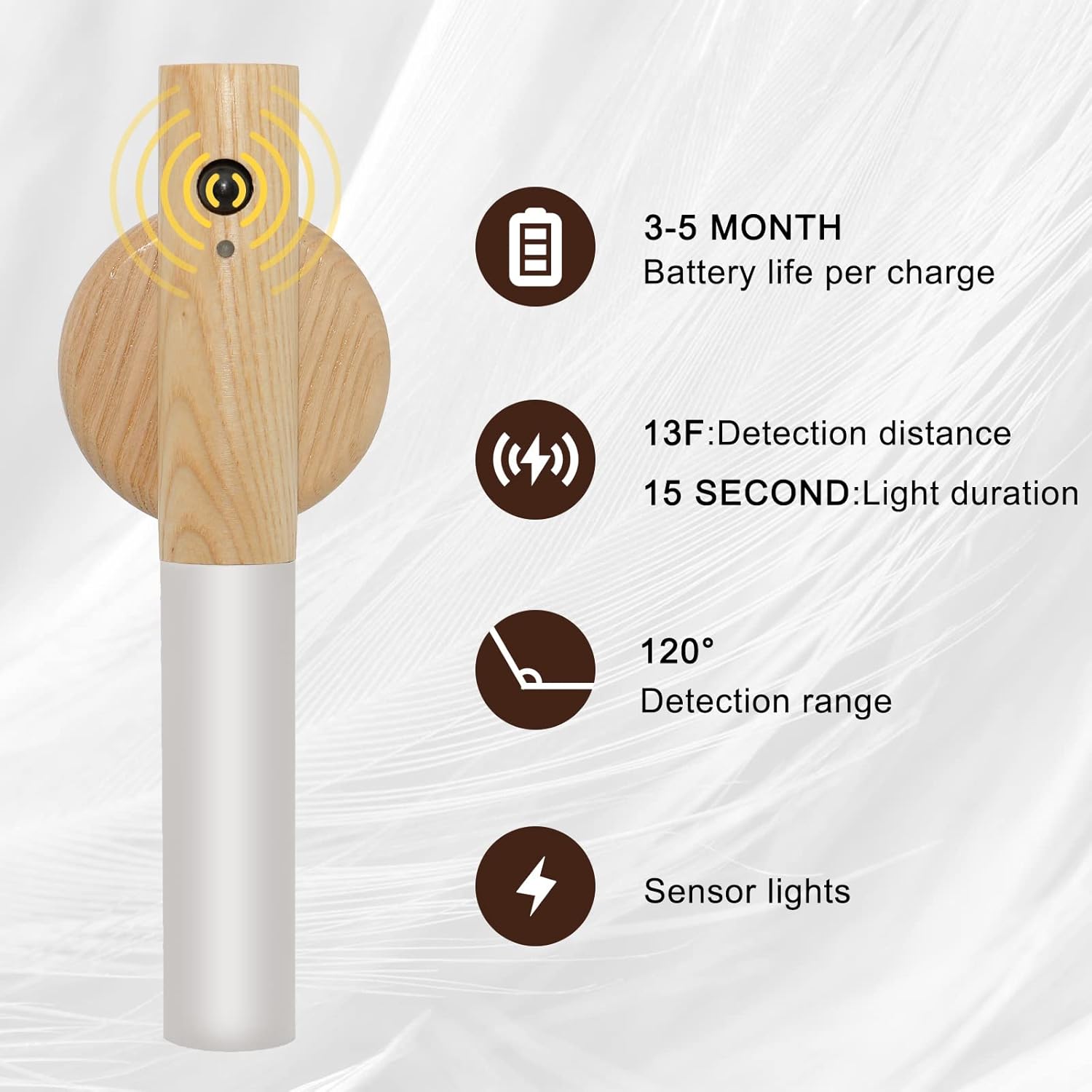Motion Sensor Night Light | Solid Wood & Frosted Glass | Wireless Stick-Anywhere LED | Bedroom, Hallway & Stairway