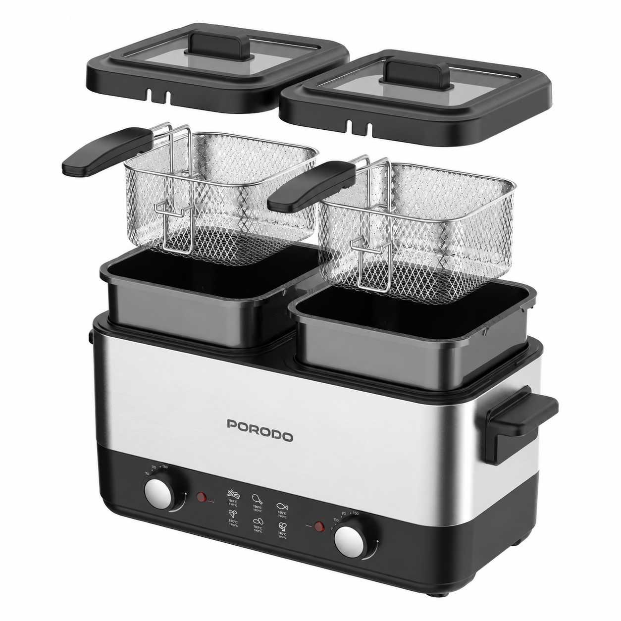 Porodo Lifestyle Dual Crispo Dual Basket Electric Deep Fryer with Manual Heat Control - Black