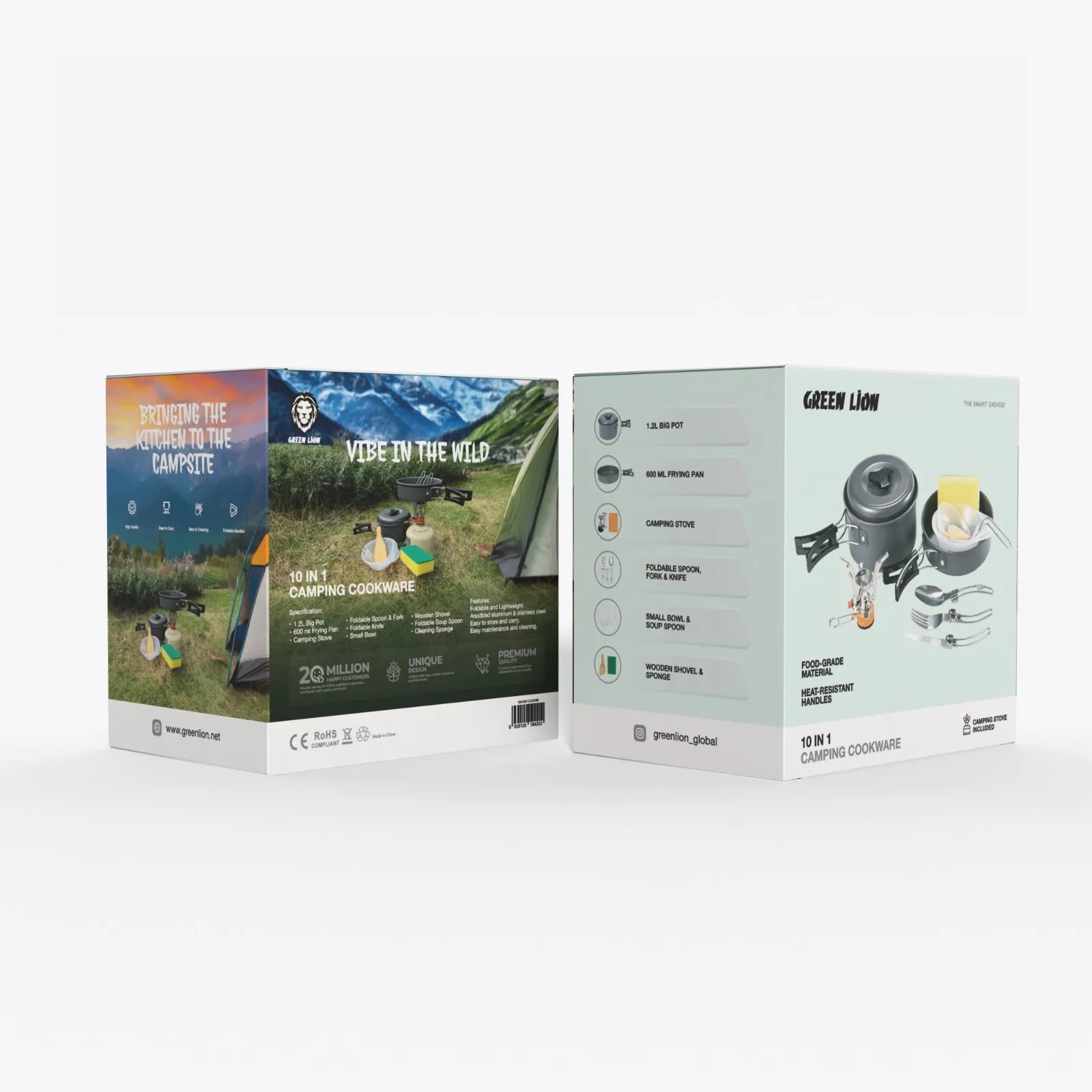 Green Lion 10 IN 1 Camping Cookware - Black