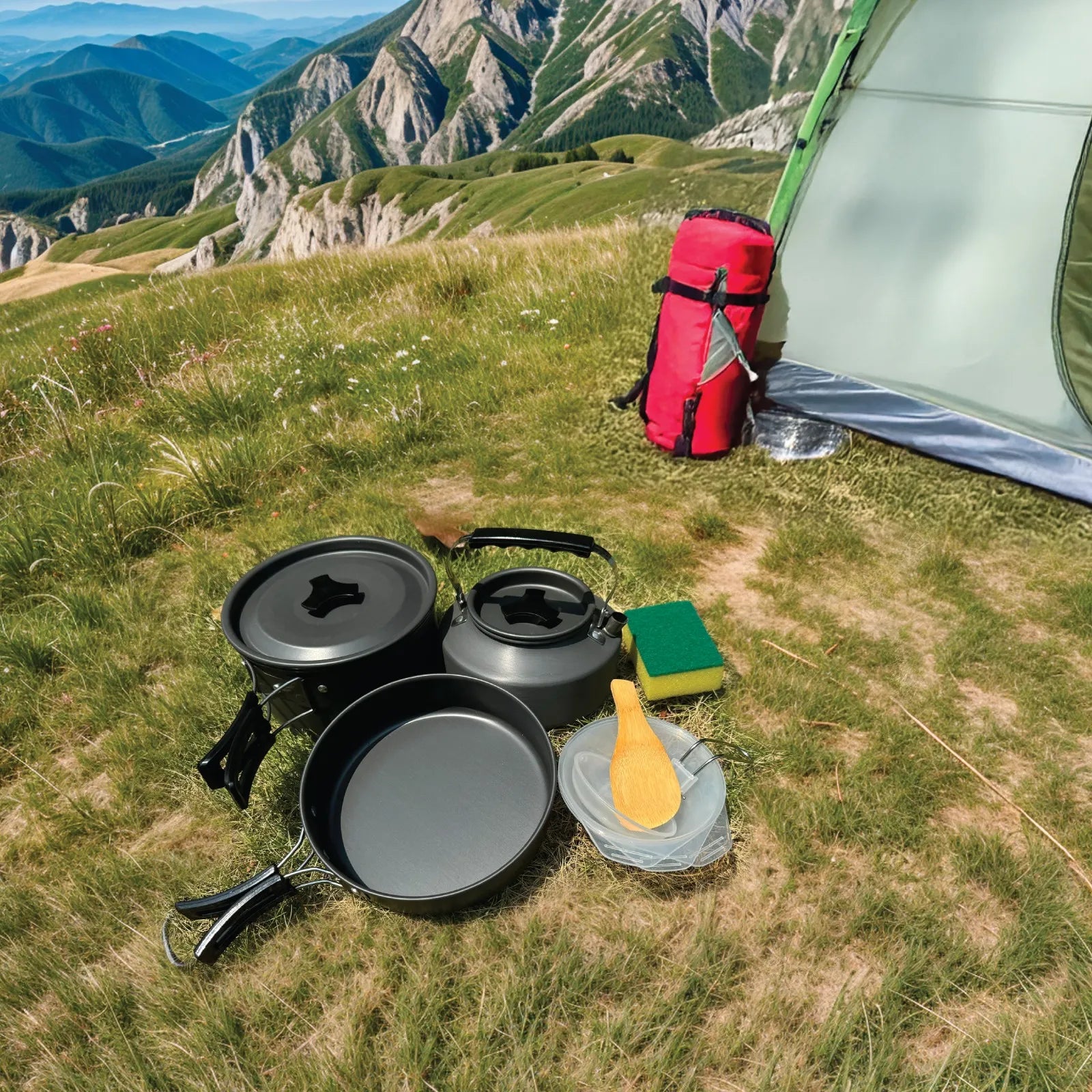 Green Lion 10 IN 1 Camping Cookware - Black