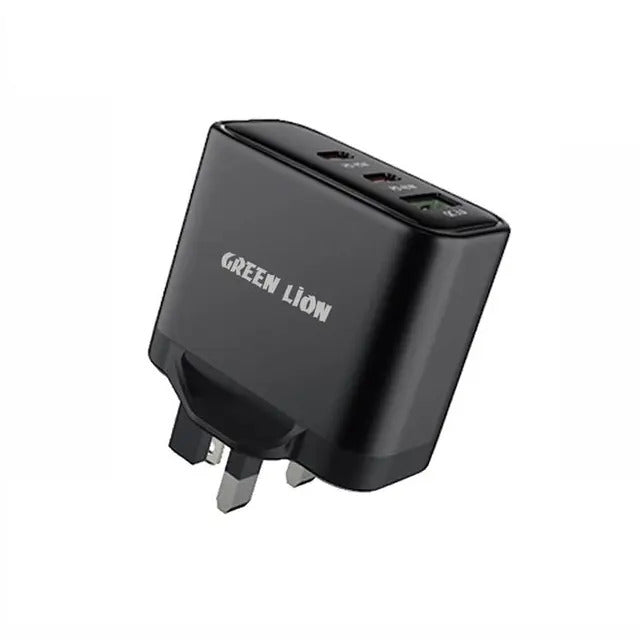 Green Lion Ultra Quick 63W 3-Output Compact Charger with Type-C & Lightning Cables - Black