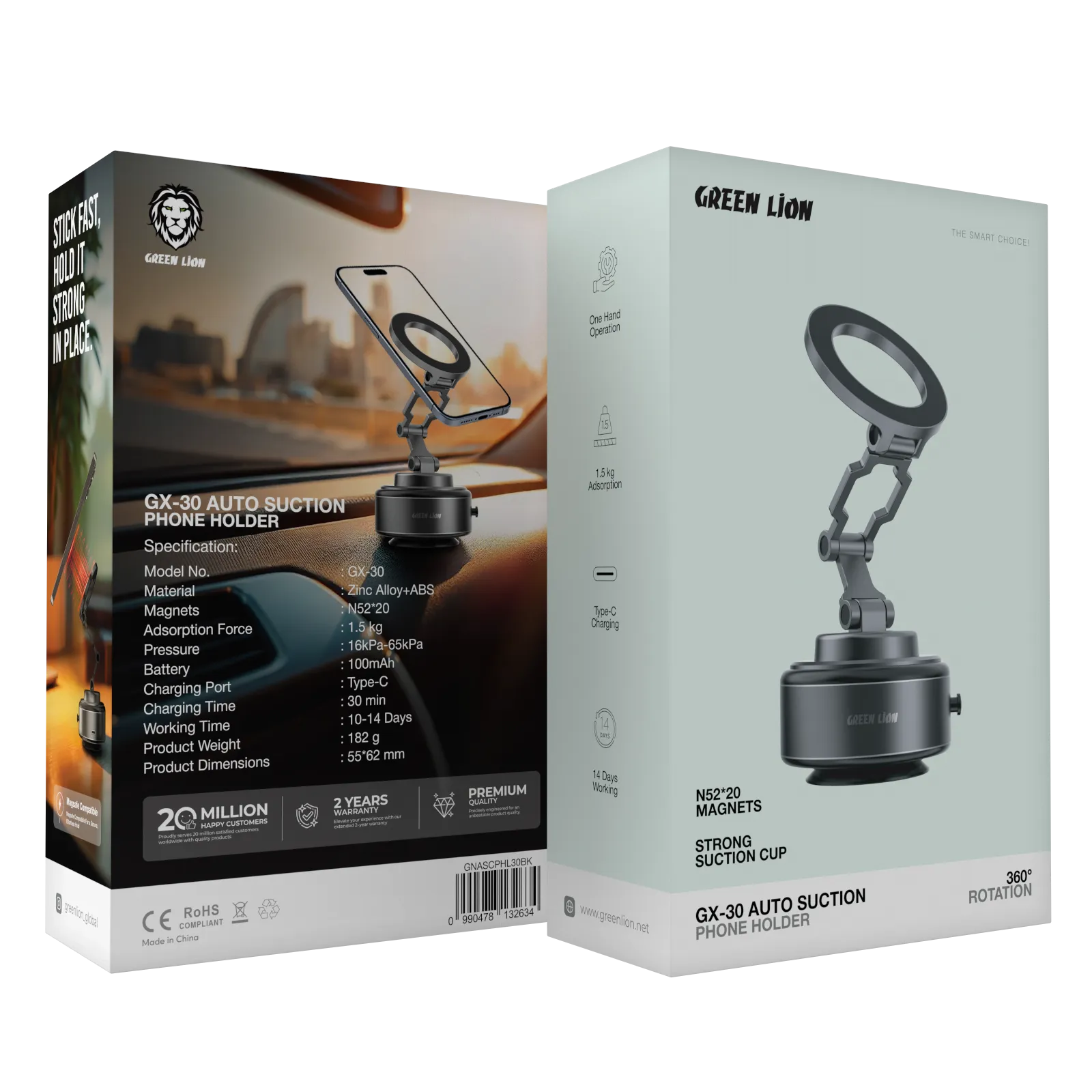 GREEN LION GX-30 AUTO SUCTION PHONE HOLDER - MATTE BLACK