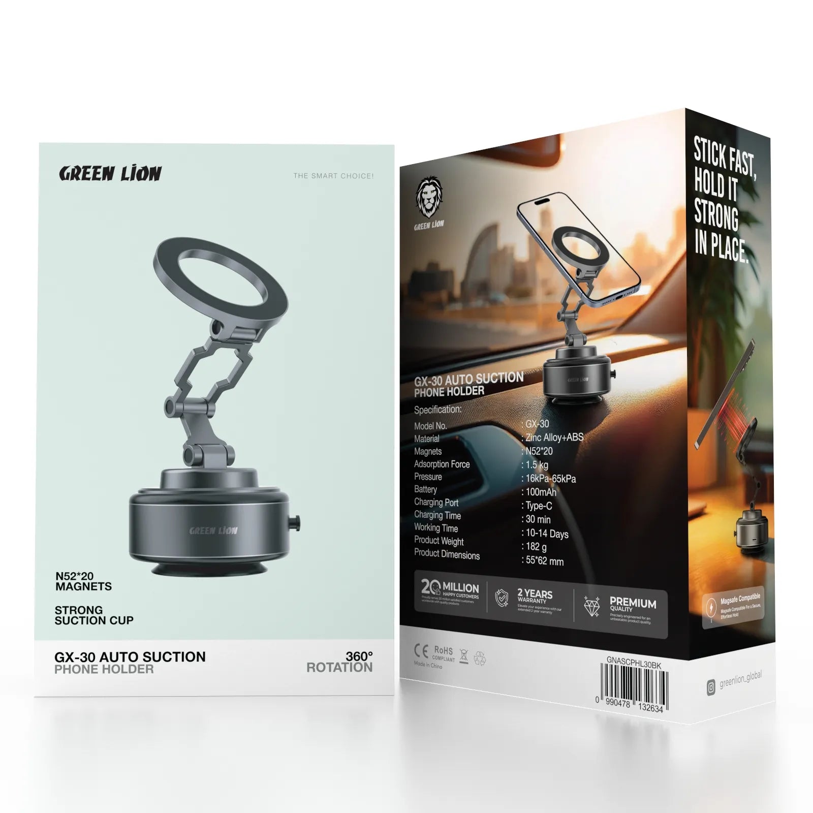 GREEN LION GX-30 AUTO SUCTION PHONE HOLDER - MATTE BLACK