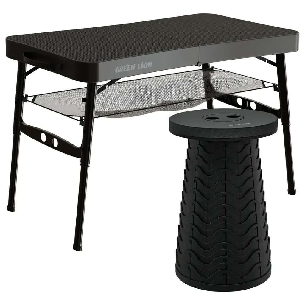 Green Lion Foldable Travel Camping Table & Stool - Black