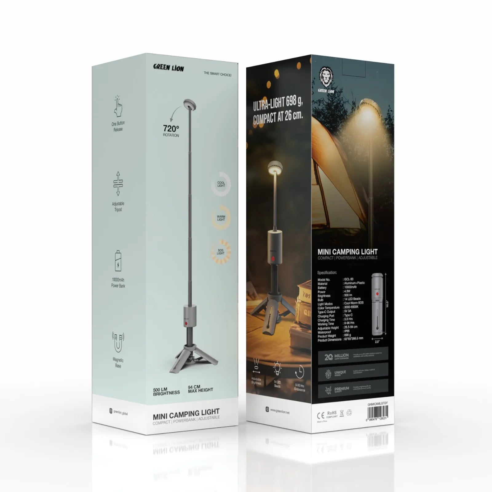GREEN LION MINI CAMPING LIGHT 10000MAH - GRAY