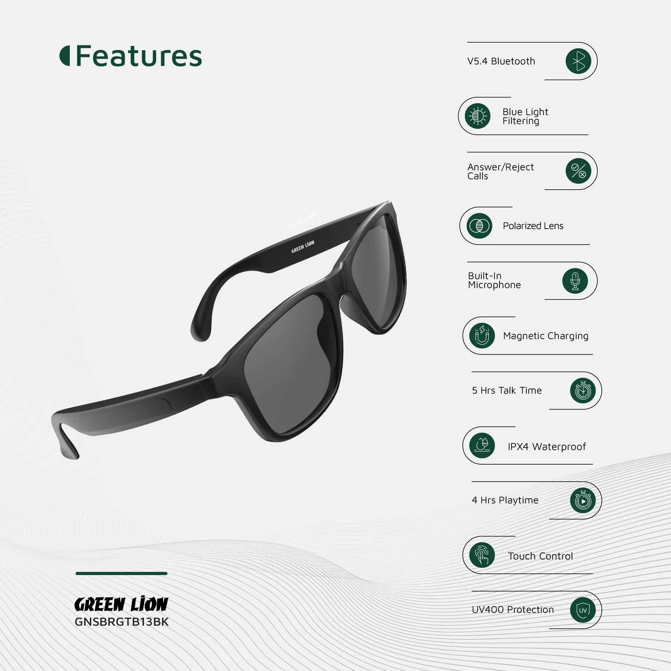 GREEN LION SYDNEY SMART GLASSES - BLACK