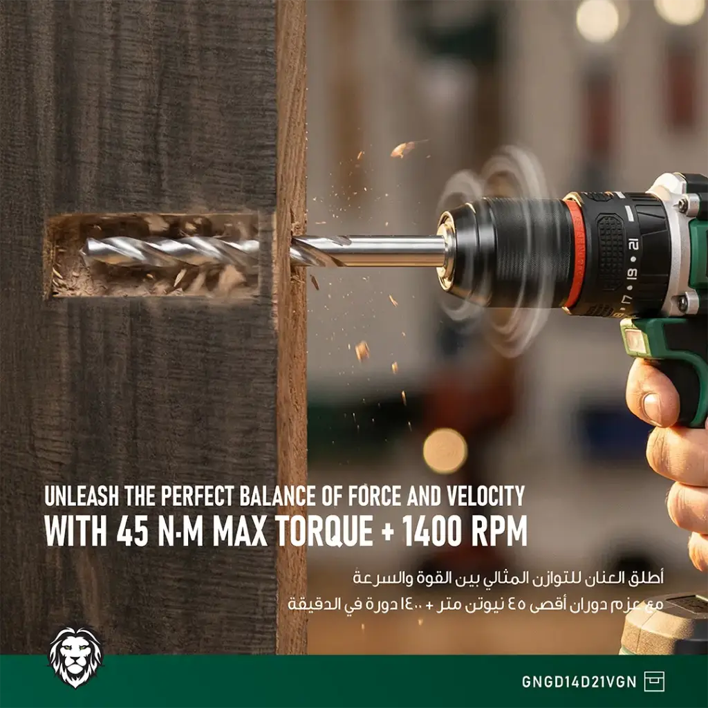 Green Lion GD-14 Power Pro Cordless Hammer Drill - Green