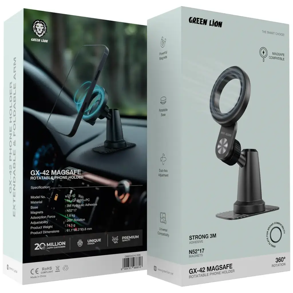 Green Lion GX-42 MagSafe Rotatable Phone Holder Black
