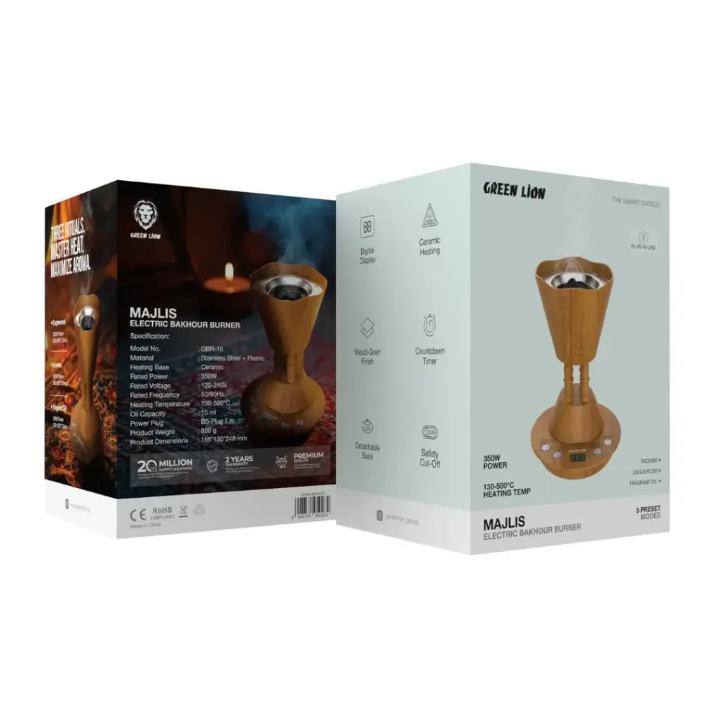 Green Lion Majlis Electric Bakhour Burner - Wooden