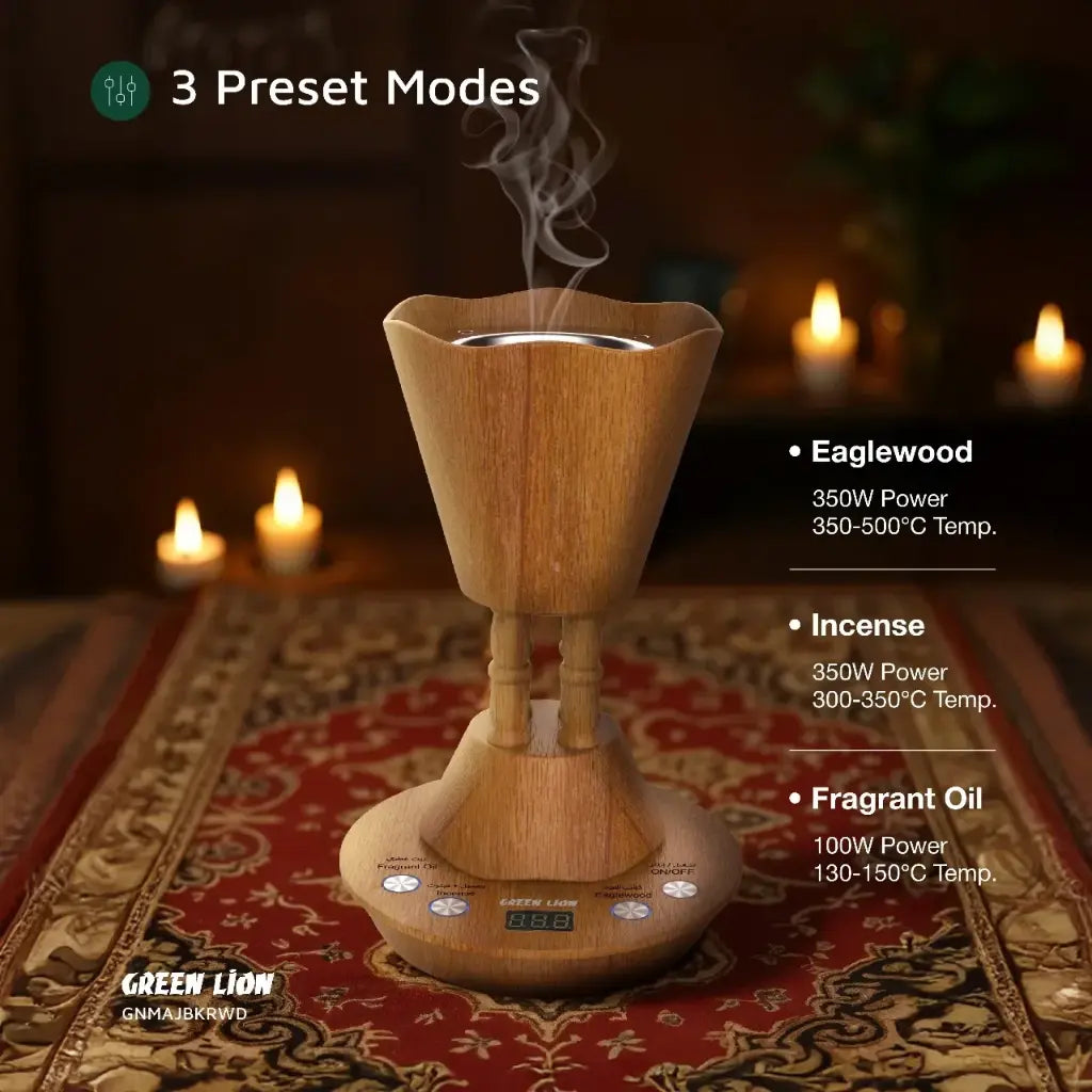 Green Lion Majlis Electric Bakhour Burner - Wooden
