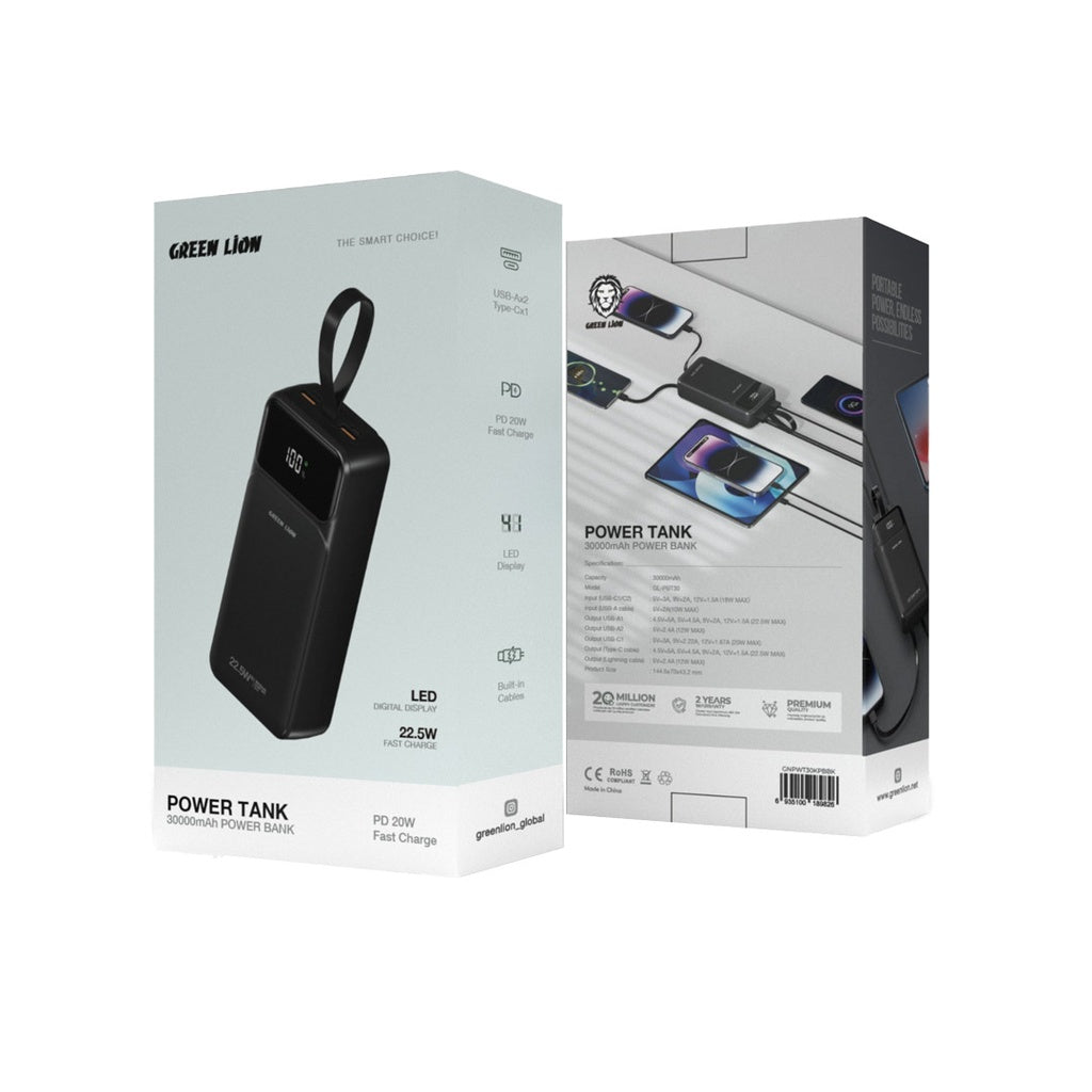 Green Lion Power Tank 30000mAh Power Bank - Black