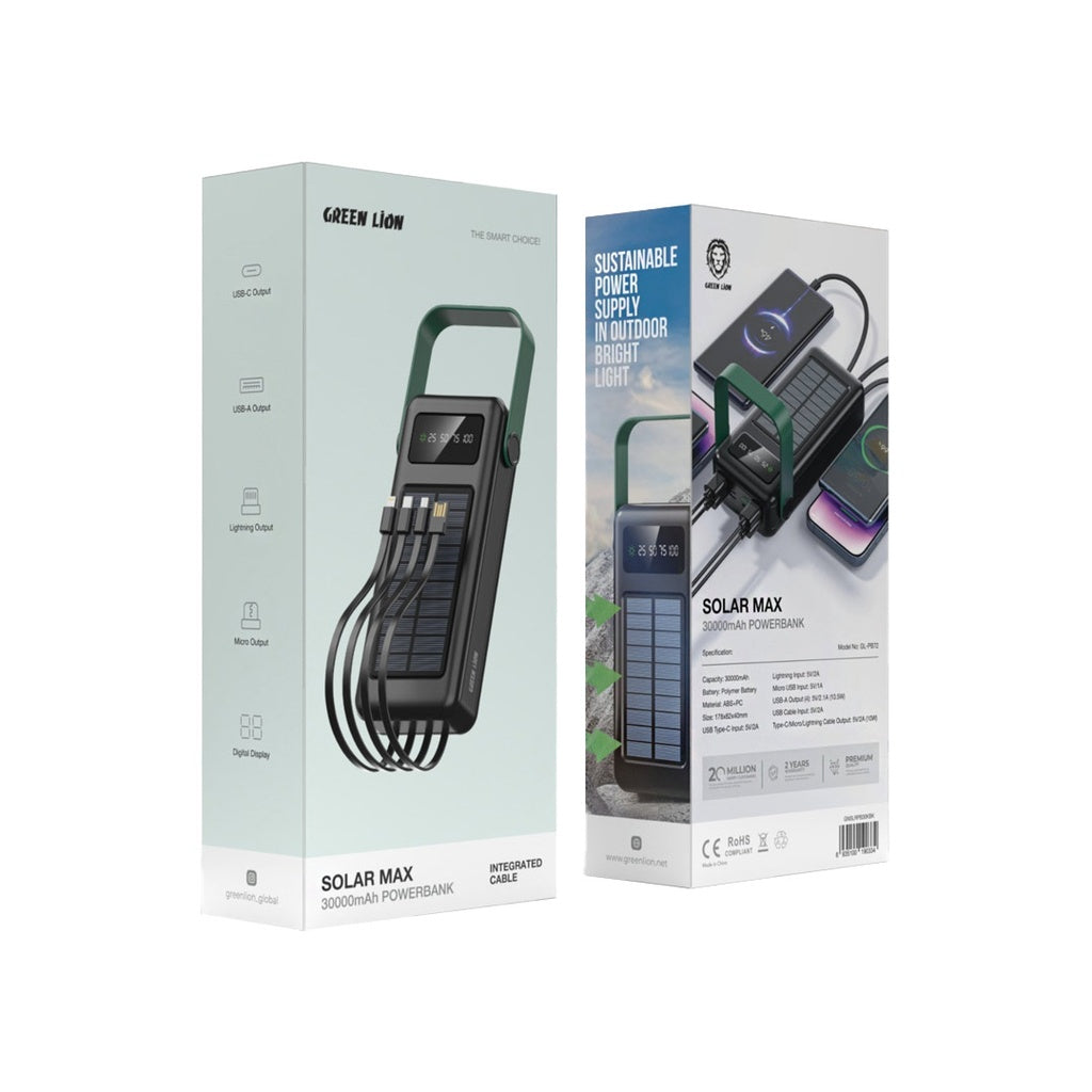 Green Lion Solar Max 30000mAh Powerbank - Black